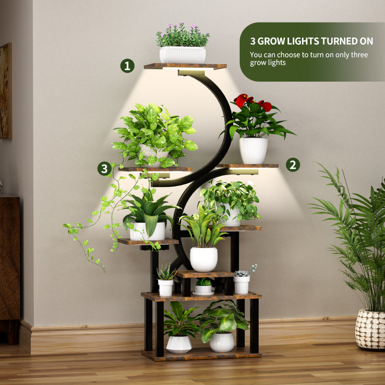 8 Tiered Indoor Plant Stand With 5 Grow Lights, 10 Level Stepless Dimming, Durable Thickened Metal Steel Pipe 0.8Mm For Living Room, Garden