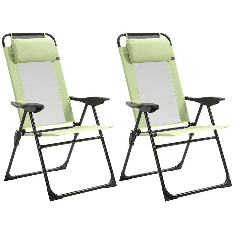 Outsunny Folding Patio Chairs Set Of 2, Outdoor Deck Chair With Adjustable Sling Back, Camping Chair With Removable Headrest For Garden, Backyard, Lawn, Green