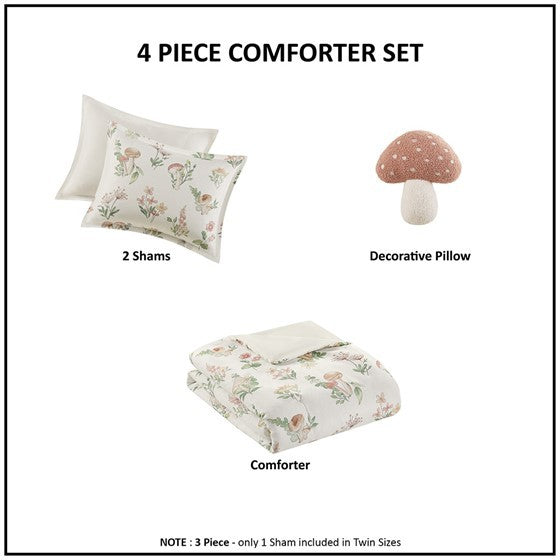 Full Queen Mushroom Garden Comforter Set