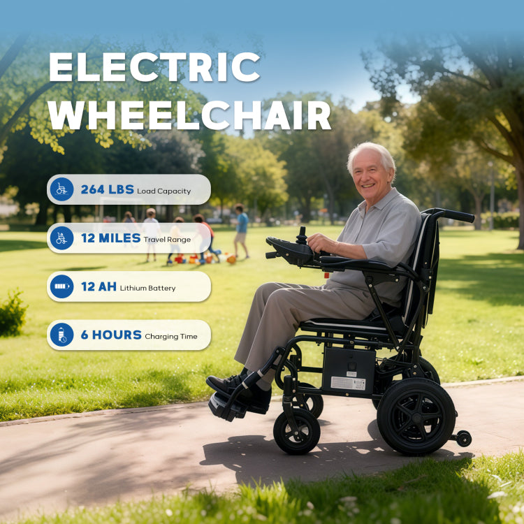 Lightweight Electric Wheelchair For Adults & Seniors Ultralight 36Lbs Foldable Power Wheelchairs, 264Lbs Loading Capacity, 12 Mile Long Travel Range, All Terrain, With Led Light & Cup Holder