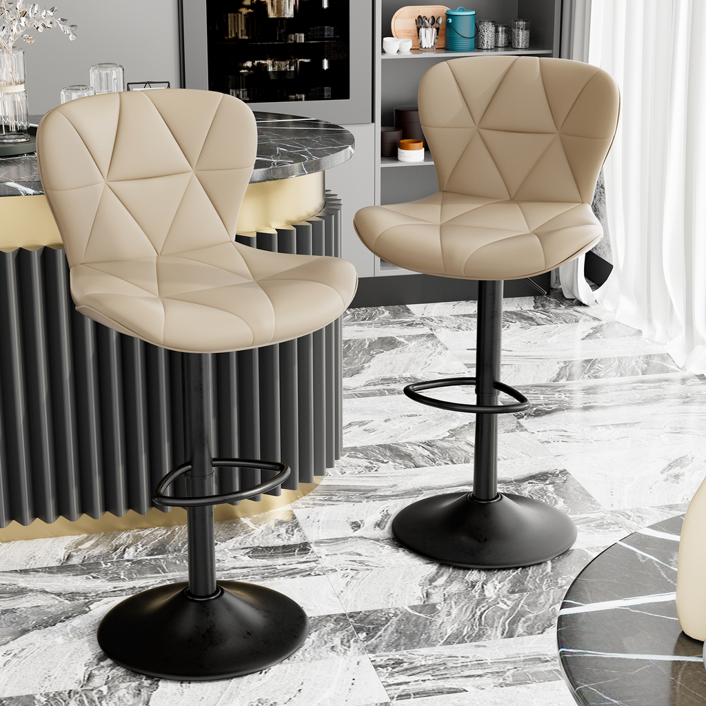 Bar Stools Set Of 2,Adjustable Swivel Barstools, Faux Leather Bar Chairs,Upholstered Counter Height With High Backrest For Kitchen Island,Khaki