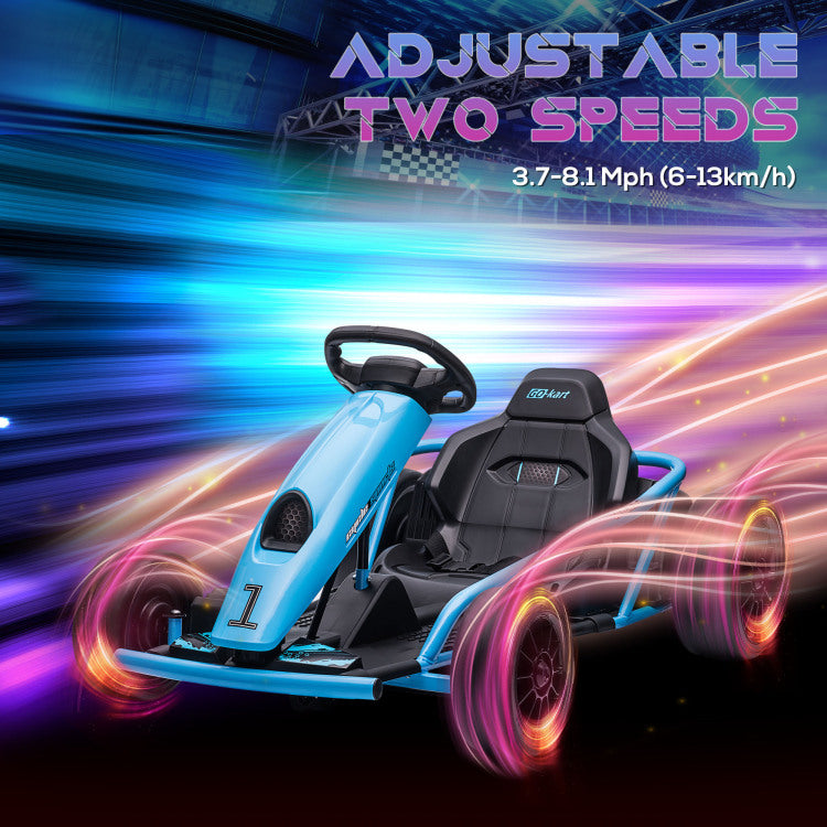 Aosom 24V 8.1 Mph Electric Go Kart, Drifting Car Battery Powered Ride On Toy Outdoor With Slow Start, Music, Horn Honking And Safety Belt, For 8 12 Years Old, Blue