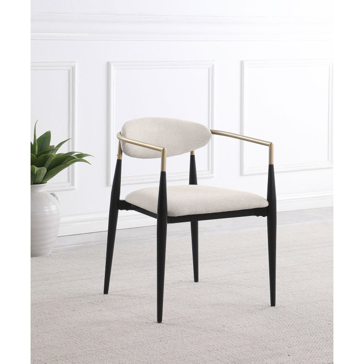 Mistra Beige Fabric Upholstered Dining Arm Chair Set Of 2