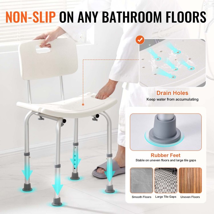 Shower Chair, Shower Seat With Back, Adjustable Height Shower Stool, Shower Chair For Inside Shower Bathtub, Non Slip Bathroom Bench Bath Chair For Elderly Disabled Handicap, 350 Lbs Capacity