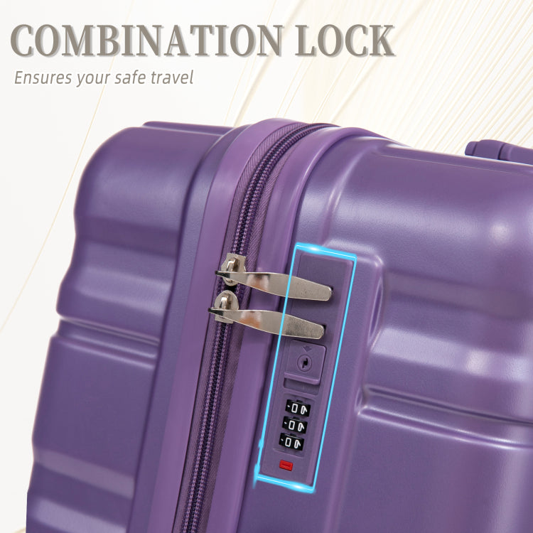 Hifine Tourist 20" 24" 28" 3 Pcs Set In Abs Spinner Wheel Luggage, Carry On Suitcase, Matching Color, Combination Lock Purple