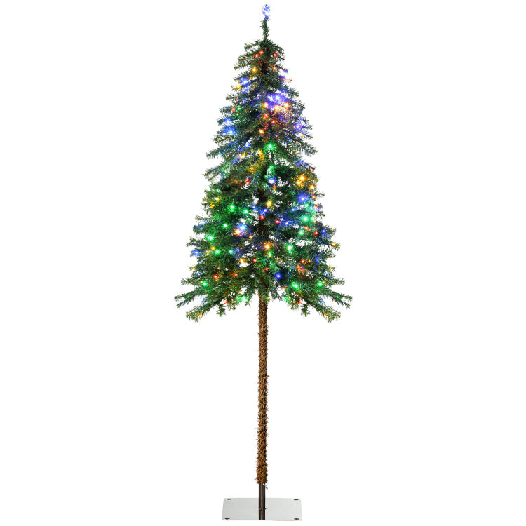 Homcom 6Ft Tall Prelit Pencil Artificial Christmas Tree Holiday D Cor With 442 Branches, 175 Warm White Or Colorful Led Lights, Steel Base