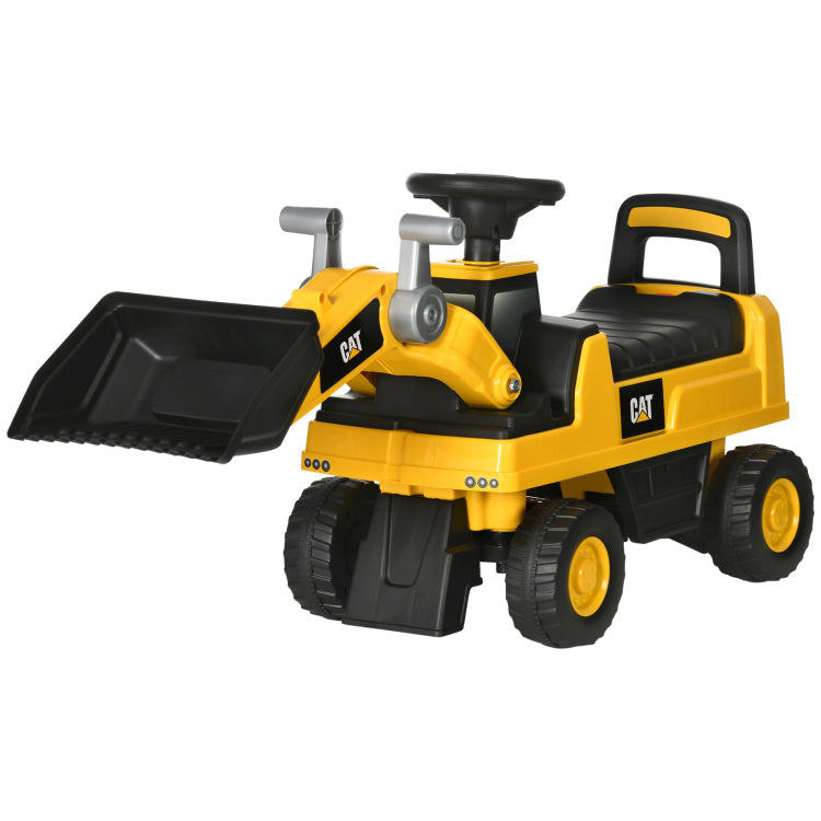 Aosom Ride On Excavator For Kids, Caterpillar Cat Licensed Ride On Digger Construction Vehicles With Manual Shovel, Horn, Hidden Storage, Foot To Floor No Power Kids Ride On Car For 1.5 3 Years