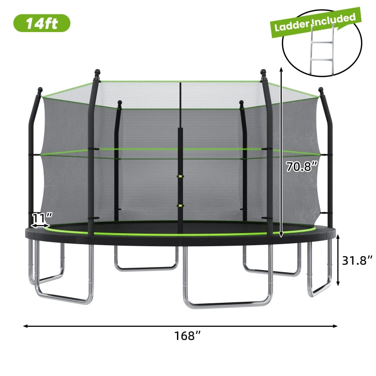 14Ft Trampoline With Ladder And Enclosure Net For Kids And Adults, Heavy Duty 14' Outdoor Trampoline For Backyard