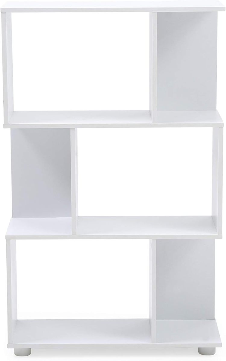 Modern Staggered 3 Shelf Manor Bookcase, White