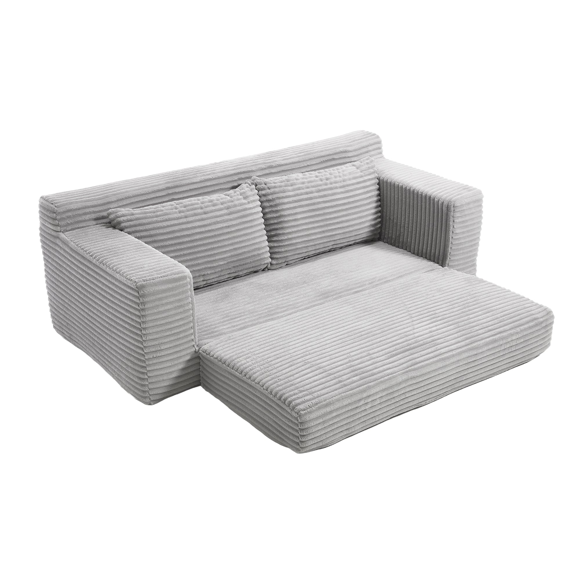Loveseat Sofa With Memory Foam & Steel Frame No Assembly, Convertible 2 In 1 Design, Corduroy Fabric Compact Couch For Small Spaces, Apartments, Home Office & Bedroom Grey