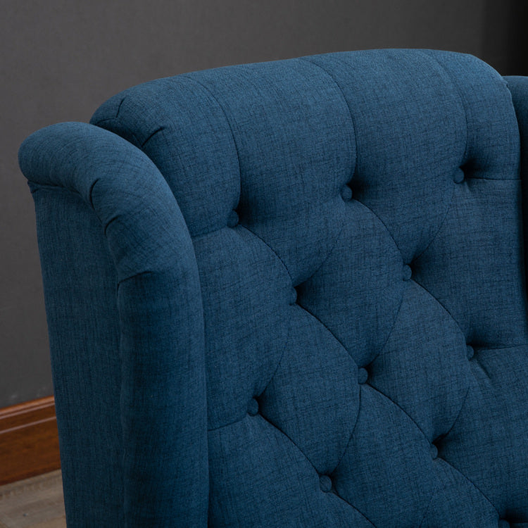 Homcom Button Tufted Accent Chair With High Wingback, Rounded Cushioned Armrests And Thick Padded Seat, Blue