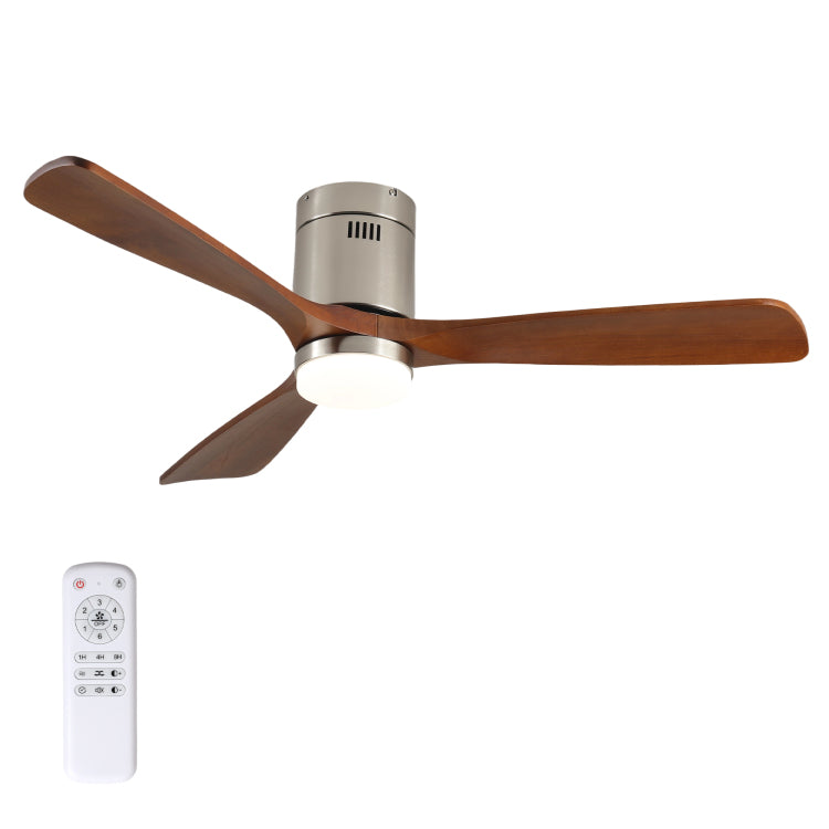 52 Inch With Light, 3 Light Walnut Solid Wood Blades,Remote Control,6 Speed Reversible Dc Motor For Bed Room,Dining Room,Living Room