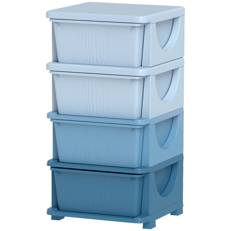 Qaba 4 Tier Kids Storage Unit, 4 Drawer Chest Toy Organizer Plastic Bins For Kids Bedroom Nursery Kindergarten Living Room For Boys Girls Toddlers, Blue