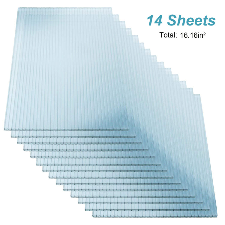 14 Pieces Set 2' W X 4' L Polycarbonate Panel,Twin Wall Polycarbonate Sheets Waterproof Uv Protected Reinforced Clear Sheets For Greenhouse, Outdoor, Plant Stand Roof