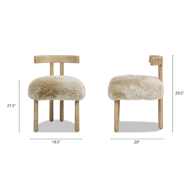 Arden 19.5" Genuine Sheepskin Fur Split Back Dining Chair Natural Blonde Genuine Fur