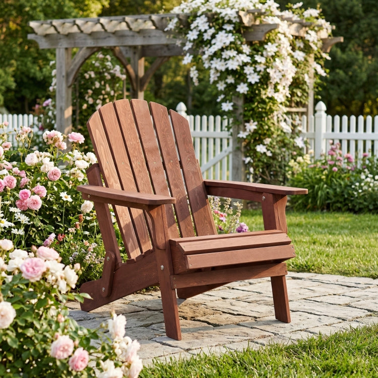 Oversize Wooden Outdoor Folding Adirondack Chair With Pre Assembled Backrest & Seatboard, Wood Patio Chair For Garden Backyard Porch Pool Deck Firepit