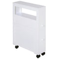 Homcom 6.25" X 20.5" X 28.25" Wood Rolling Narrow Bathroom Side Storage Cabinet White
