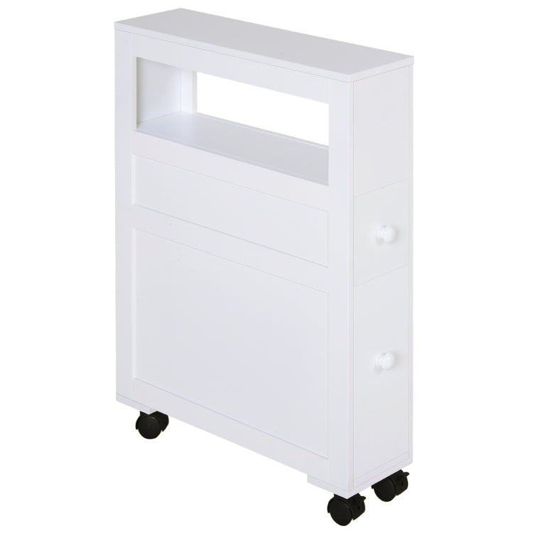 Homcom 6.25" X 20.5" X 28.25" Wood Rolling Narrow Bathroom Side Storage Cabinet White