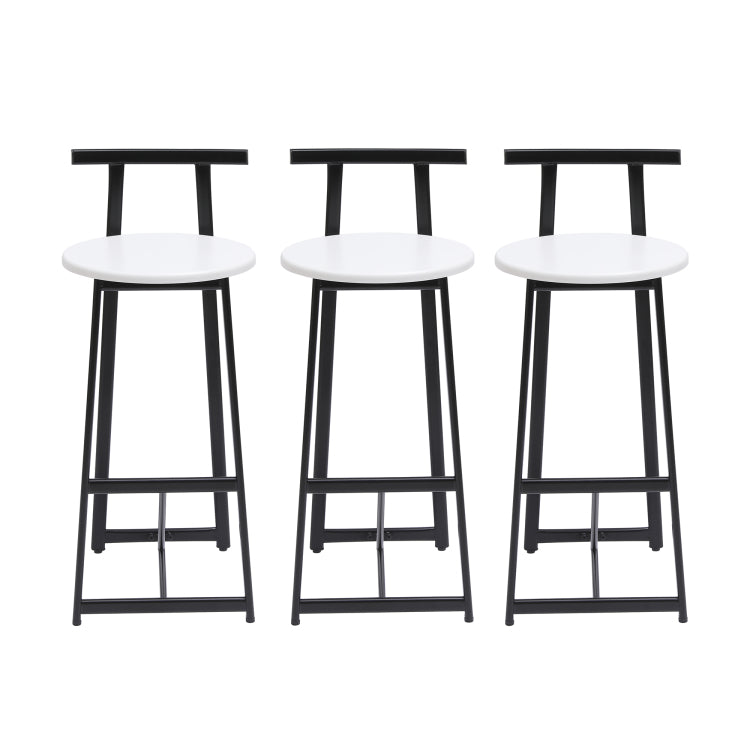 Bar Stools Kitchen Island Bar Chairs Set Of 3 Metal Counter Barstools With Backrest For Dining Pub Room Black & White