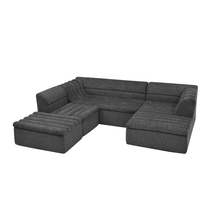 135" U Shaped Modular Sectional Sofa With Chaise And Movable Ottoman For Living Room, Chenille Upholstered Boneless Couches With Wave Shaped Armrest, No Pillows Included