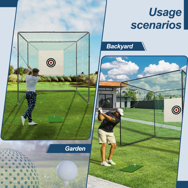 10X10X10Ft Golf Practice Net Cage W Metal Frame Hitting Net Kit Indoor Outdoor