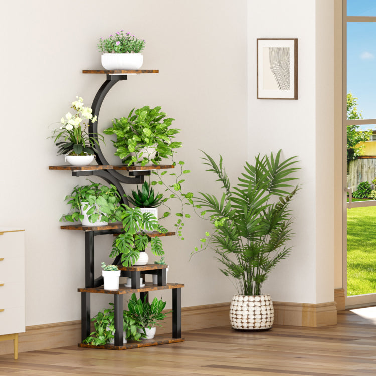 8 Tiered Indoor Plant Stand With 5 Grow Lights, 10 Level Stepless Dimming, Durable Thickened Metal Steel Pipe 0.8Mm For Living Room, Garden