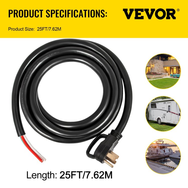 25Ft 50Amp Generator Extension Cord 6 Gauge Stw 6 3 8 1 Generator Cord Generator Power Cord N14 50P To Bare Wire Cut Wire Cord Extension Power Cord Rv Motor Home Generator Portable