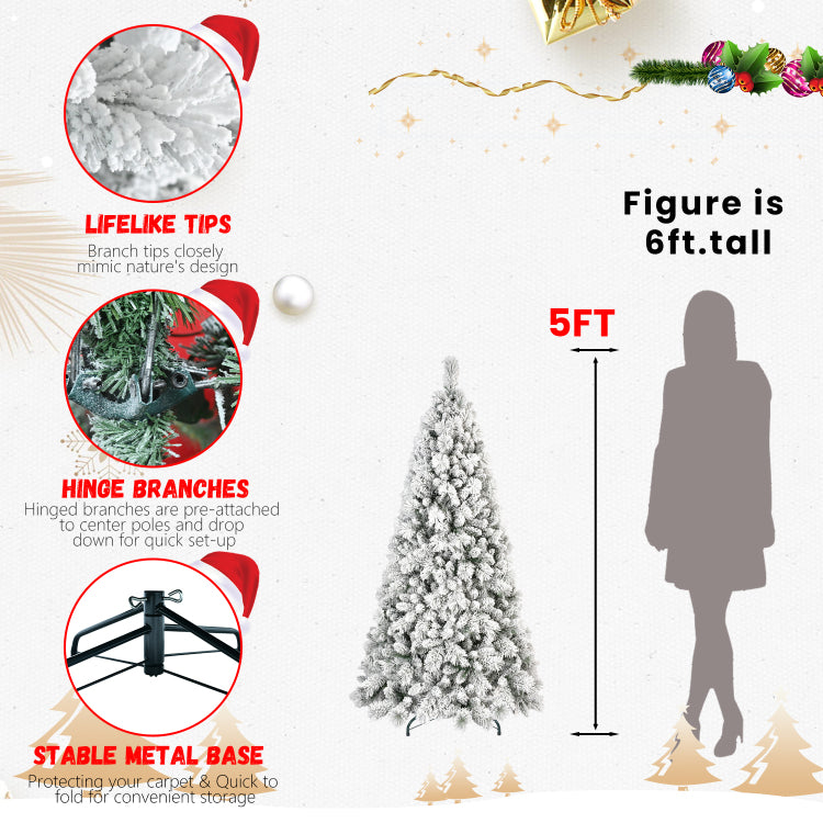 6Ft Flocked Christmas Tree With 350 Warm White Led Lights 752 Tips, Snowy Pvc & Hard Needle Branches, Hinged Design For Easy Setup, Sturdy Metal Stand Full & Realistic Holiday Tree