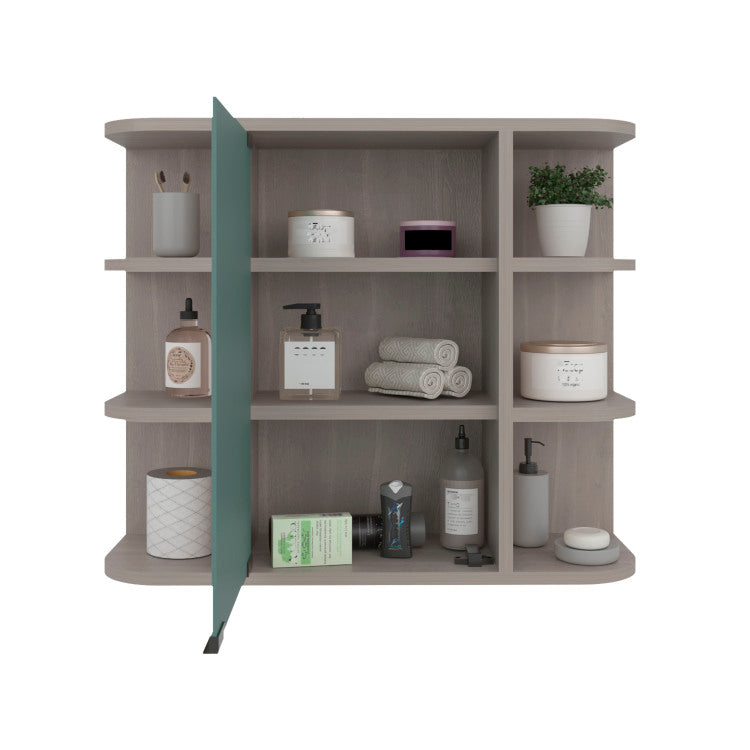 Medicine Cabinet 19" H, Six External Shelves, Three Interior Shelves, Light Gray