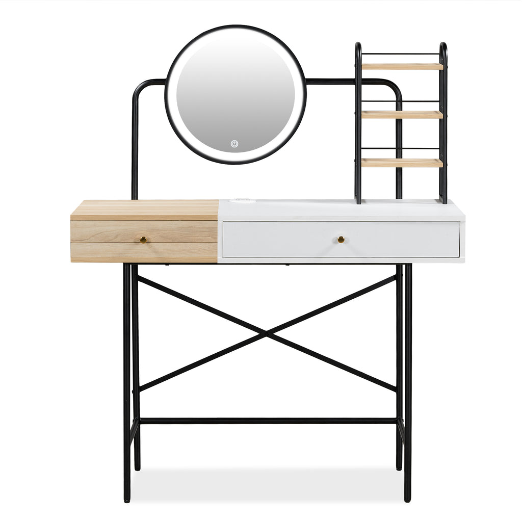 40" Makeup Vanity Desk With 3 Mode Lighted Mirror & Wireless Charging Station , Vanity Table With Drawer & 3 Open Shelves For Ample Storage Space, Dressing Table For Bedroom, White