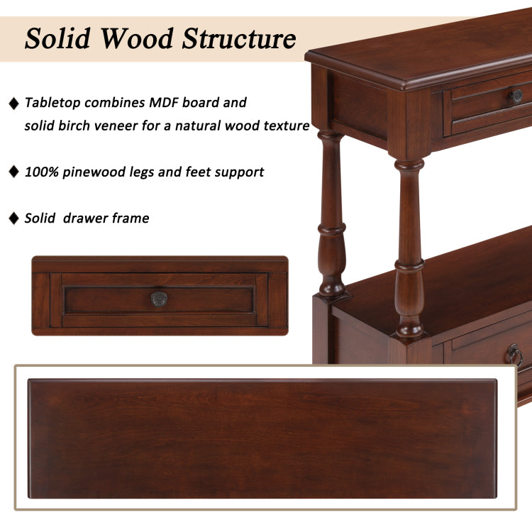 Solid Wood Console Table With 6 Drawers And Shelf, Vintage 54'' 2 Tier Wood Couch Foyer Table For Living Room, Hallway, Entrance Cherry