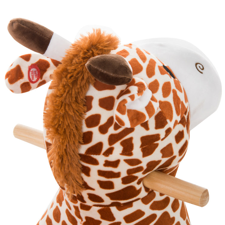 Qaba Kids Plush Rocking Horse Giraffe Style Themed Ride On Chair Toy With Sound Brown