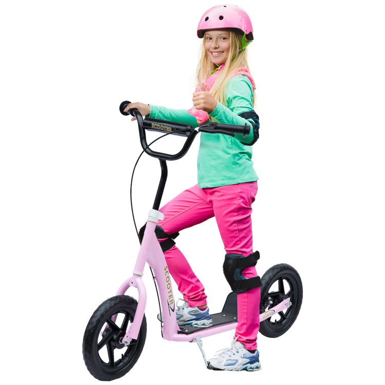 Homcom Kick Scooter For Kids 5 12 Years Old, Big Wheel Kids Scooter With Adjustable Height Handlebar, Non Slip Footplate, Rear Brake, Pink