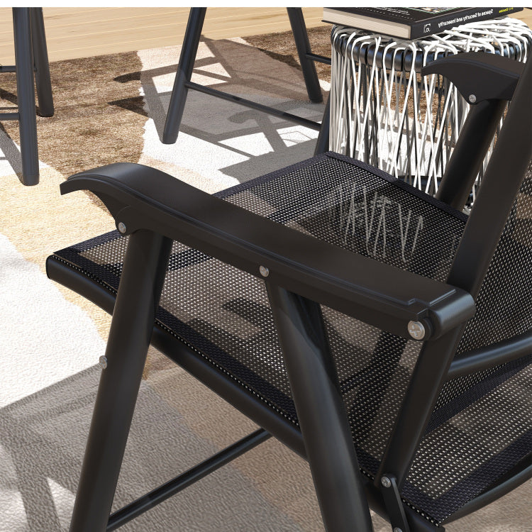 Outsunny Set Of 4 Patio Folding Chairs, Stackable Outdoor Sling Patio Dining Chairs With Armrests For Lawn, Camping, Dining, Beach, Metal Frame, No Assembly, Black