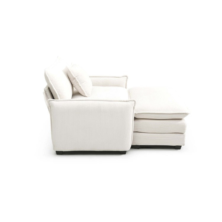 Single Deep Seat Sofa With Footstool With One Pillow, Suitable For Living Room And Bedroom, Club Multiple Occasions,White Corduroy