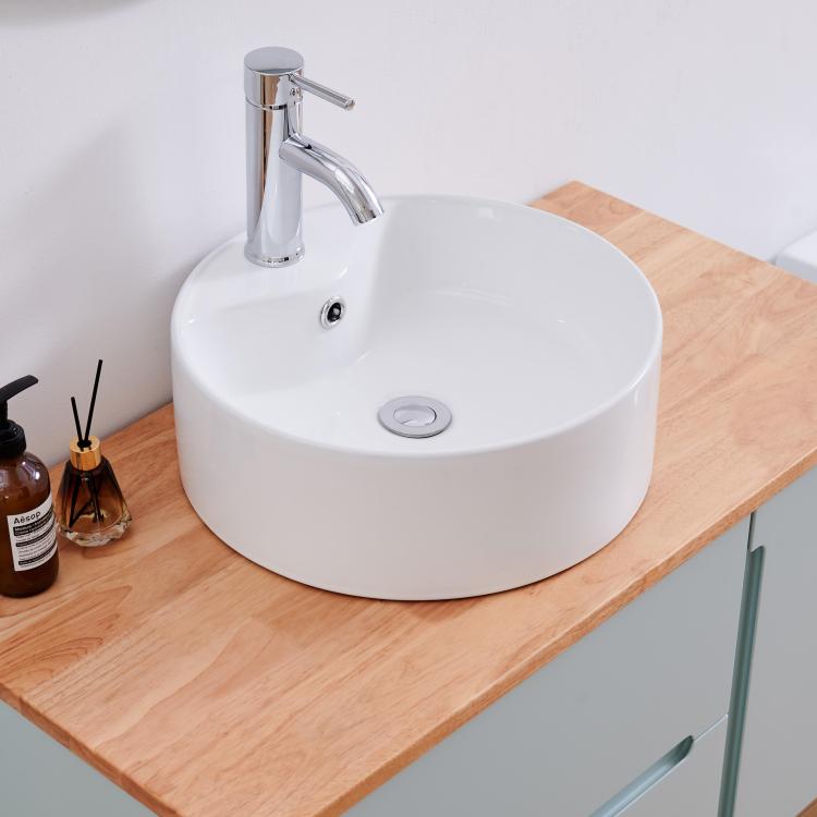 Bathroom Vessel Sink 15.7" X 5.7" Round Bowl Sink, Bathroom Countertop Round White Vanity Sink Basin,Ceramic Basin,Glossy White