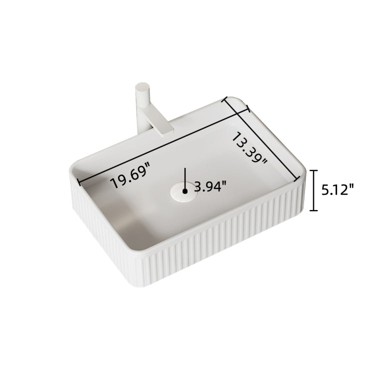 20'' Bathroom Sink, Rectangular Striped Vessel Ceramic Basin Without Faucet, No Cabinet, White