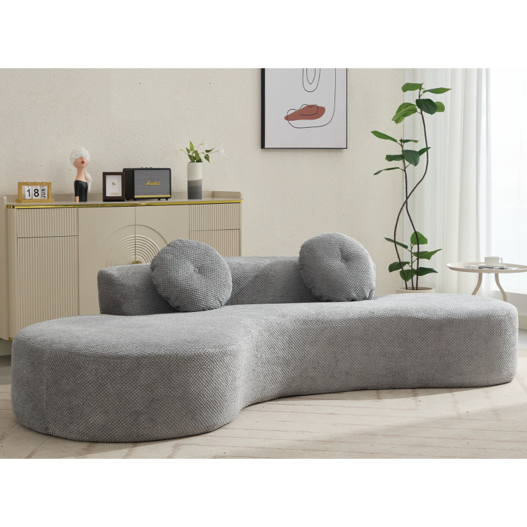 Arrived 105.5''Curved Sofa, Modern Minimalist Sofa, Cloud Couch Sofa 3 4 Seater Couch With 2 Pillows,Bedroom, No Assembly Required, Point Shaped Corduroy, Anti Wrinkle , Gray