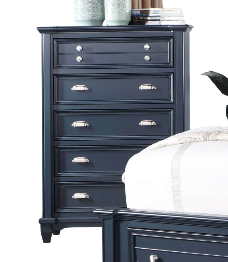 Transitional Style 1Pc Chest Ball Bearing Glides Nickel Round Knobs And Cup Pulls Slate Blue Finish Bedroom Furniture
