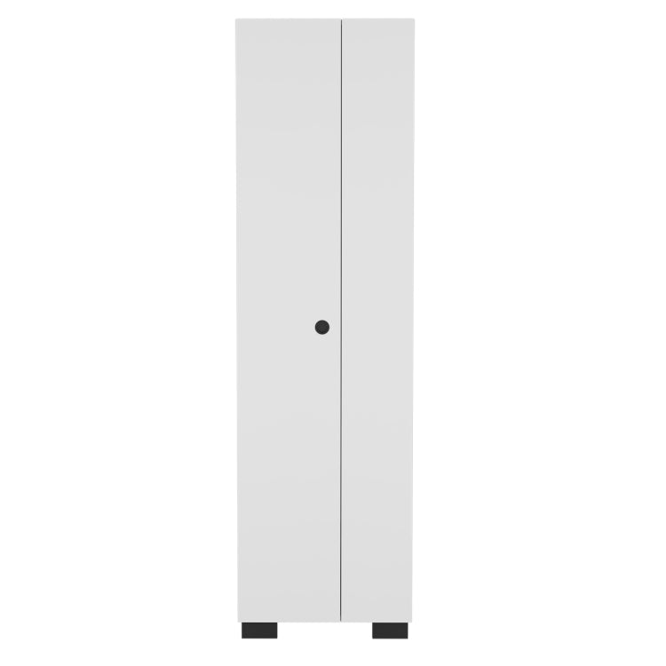 Lake Broom Cabinet Slim Design Storage Solution With Inner Shelves And Side Broom Hangers White