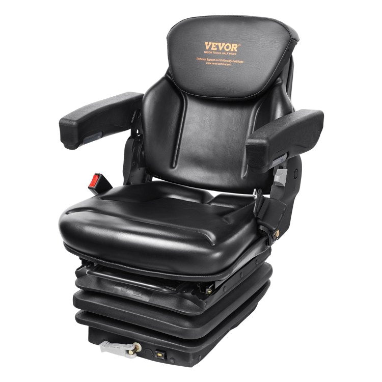 Universal Tractor Seat Suspension, Fold Down Forklift Seat With Adjustable Angle Back, Micro Switch, Seatbelt And Armrests, 3 Level Shock Absorption Tractor Seat For Tractor Loader Excavator