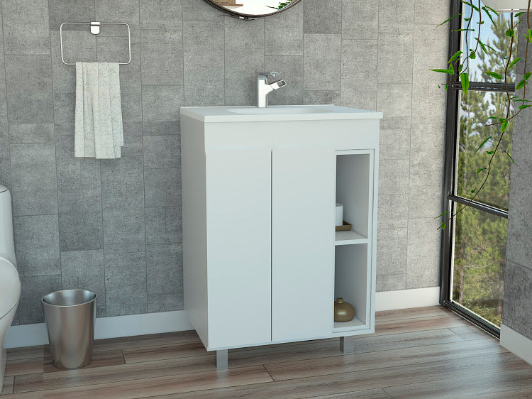 Palmer 24" Free Standing Vanity Cabinet, One Cabinet With Division, Two Small Shelves