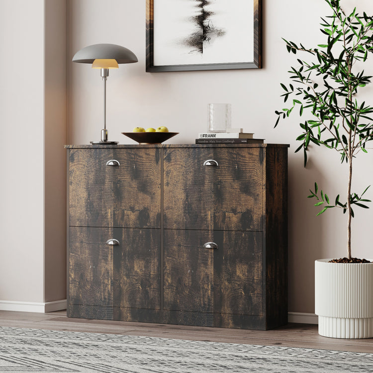 Shoe Cabinet,Hidden Slim Narrow Shoe Rack Cabinet With 4 Drawers For Entryway, Foyer,Hallway,Bedroom,Original Wood Color, Retro