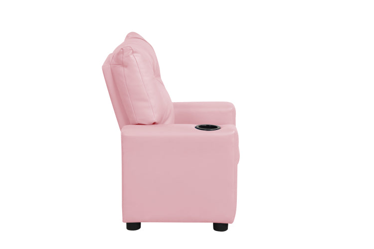 Perline 23"W Pink Pu Leather Kids Recliner Chair With Cupholder