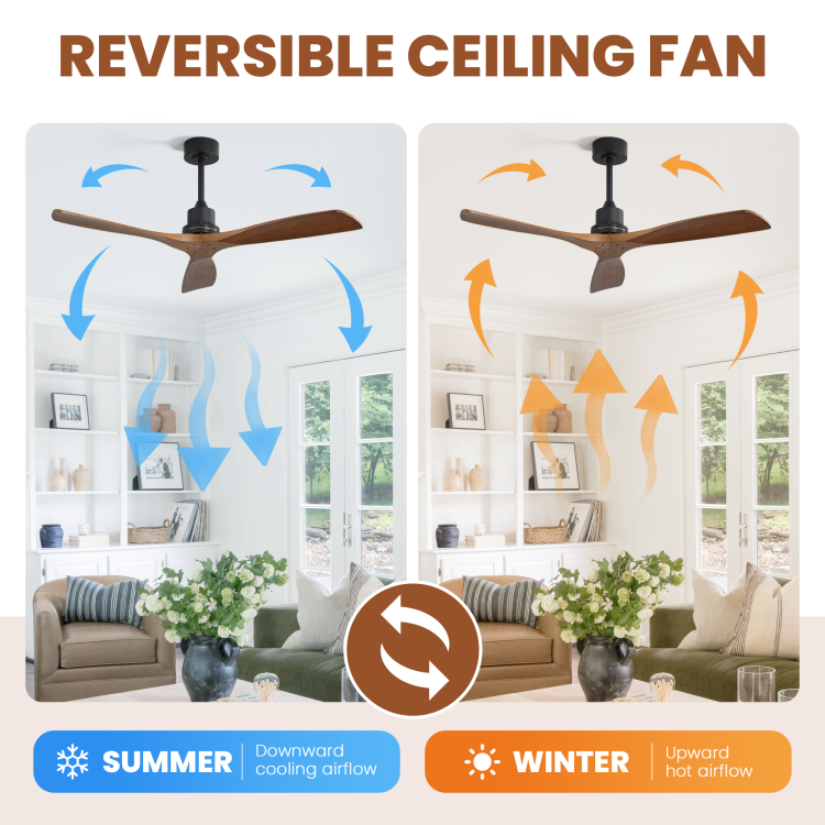 52Inch Outdoor Farmhouse No Light, With Remote Control Solid Wood Fan Blade Reversible Motor