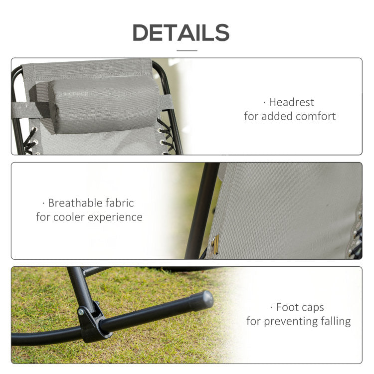 Outsunny 2 Piece Outdoor Rocking Chair Set, Patio Folding Lawn Rocker Set With Headrests For Yard, Patio, Deck, Backyard, Gray