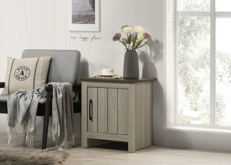 Nilda 16"W Gray Oak End Table, Side Table, Nightstand With Cabinet Door