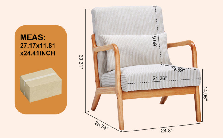 Mid Century Modern Accent Chair, Arm Chair Living Room Chairs With Pillow Upholstered Reading Chair With Solid Wood Frame & Living Room Bedroom Balcony Beige