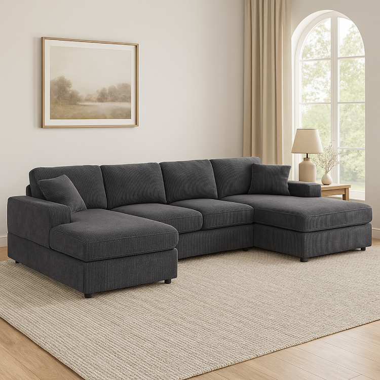 3 Piece Corduroy Double Chaise Sectional
