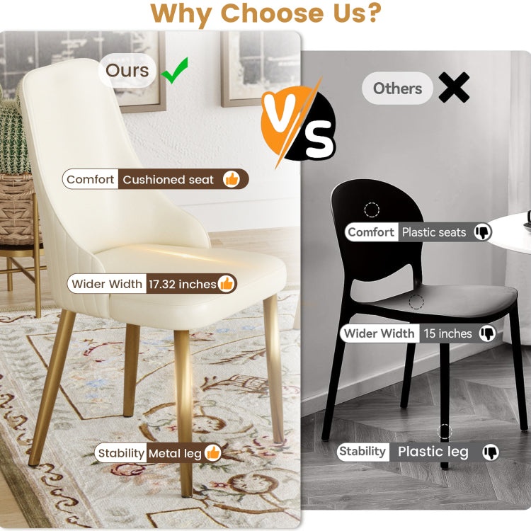 Modern Pu Sponge Filled Dining Chair, Solid Wood Metal Legs, Suitable For Restaurants, Living Rooms And Rooms Set Of 2
